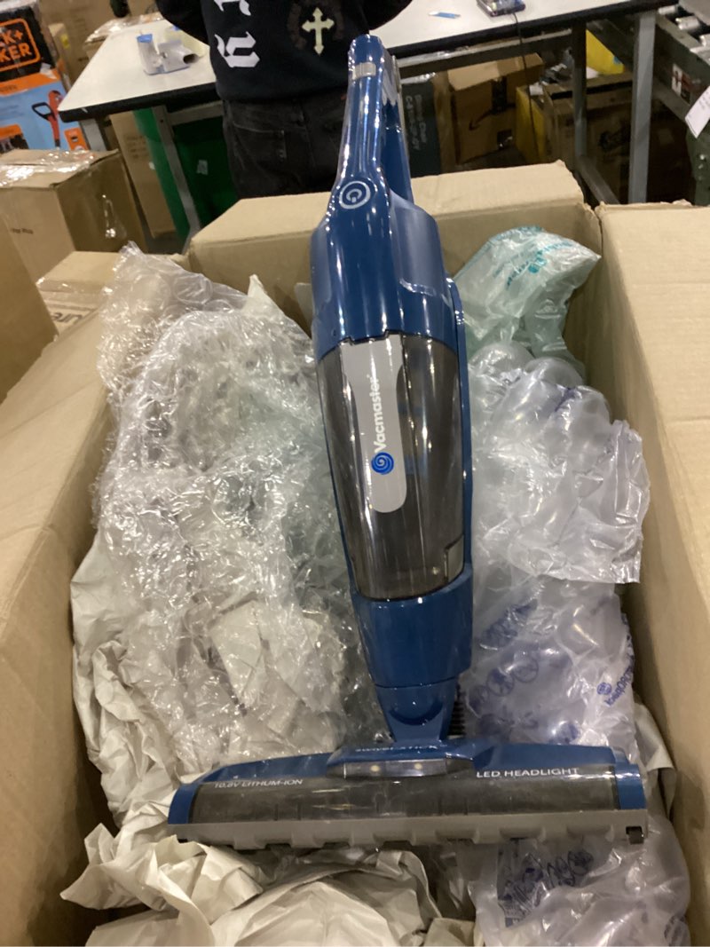 Condition photo showing As Is for Vacmaster Portable 10.8V 2-in-1 Cordless Stick Lightweight Vacuum Cleaner with 2-Speed Power Control and LED Headlight for Hardwood Floor, Carpet & Pet Hair, Blue
