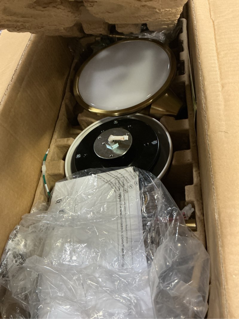 Condition photo showing Good Condition for 52 inch 6 speed high cfm quiet dc motor modern ceiling fan with lights remote control, 3 blade white gold indoor bedroom living room ceiling fan
