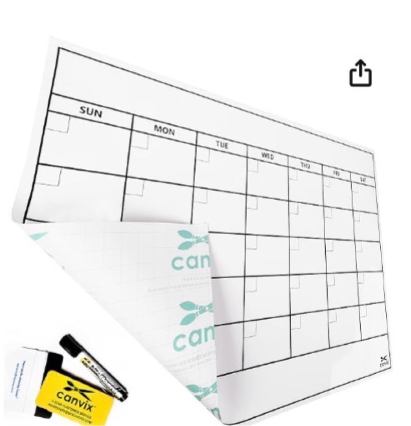 Dry Erase Whiteboard Wall Calendar Decal Sticker – 36 x 24 Inch Large Self-Adhesive, Removable, Resi