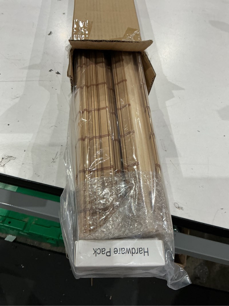 Condition photo showing Good Condition for agesisi bamboo roman shades with valance cover, cordless blinds for indoor windows, light filtering woven wood shades for home & patio, privacy protection, 34" w x 64" h, carbonized light filtering-carbonized 34"w x 64"h