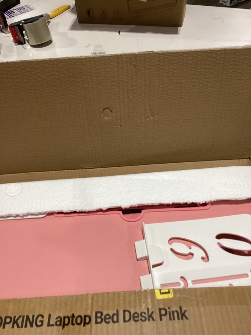 Condition photo showing Good Condition for Lap Desk for Bed Adjustable Height, Foldable Bed Table with Storage Drawer, Tablet Slot & Cup Holder, Portable Laptop Stand for Bed & Sofa, Bed Desk for Adults & Kids, Pink