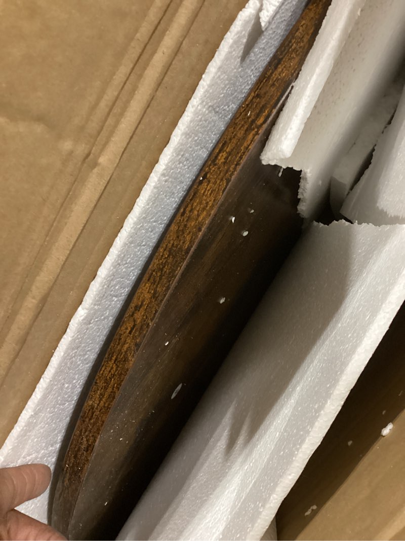 Condition photo showing Good Condition for round coffee table, 2-tier circle coffee table with storage, modern wood round center table, for living room, small space, home office, easy assembly, rustic brown