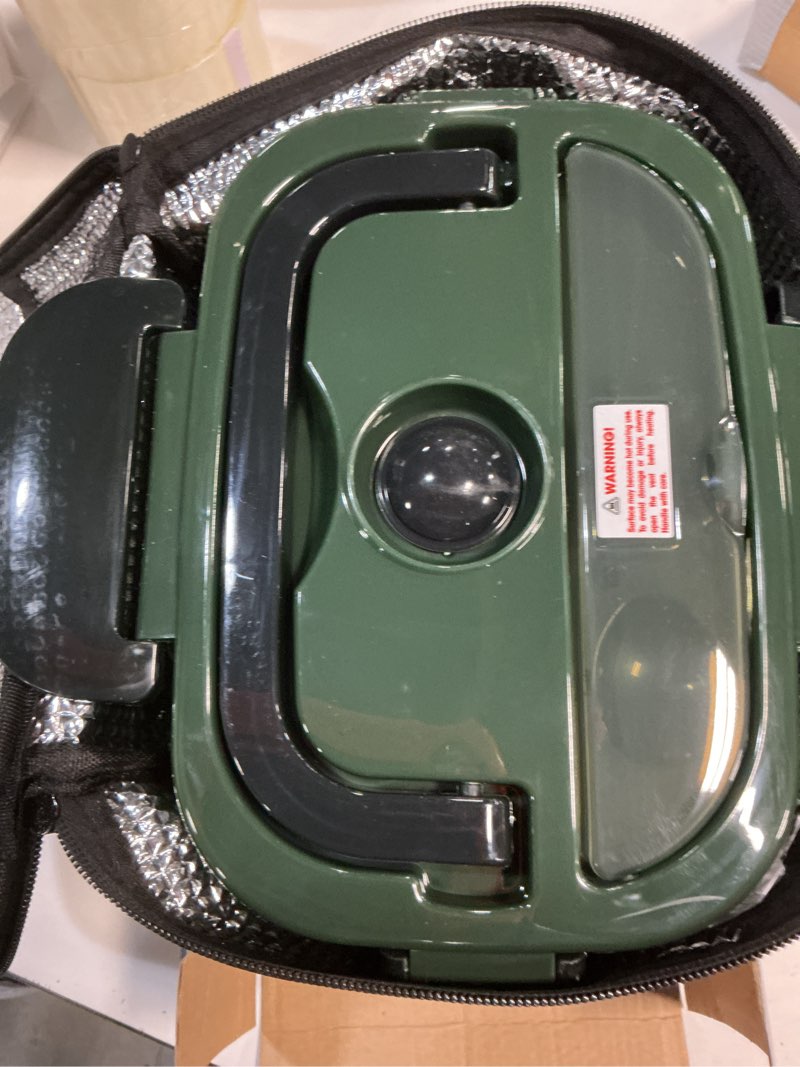 Condition photo showing Good Condition for travelisimo electric lunch box for adults 100w heated lunch box for men 1.5l stainless steel portable food warmer, 12/24/110v for travel & work, loncheras electricas para calentar almuerzo dark green