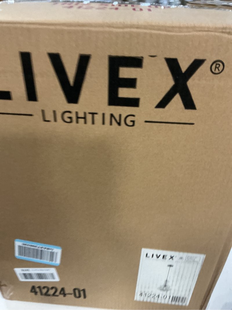 Condition photo showing New/Like New for livex lighting 41224-01 art glass - 18.5" one light mini pendant, antique brass finish with champagne glass