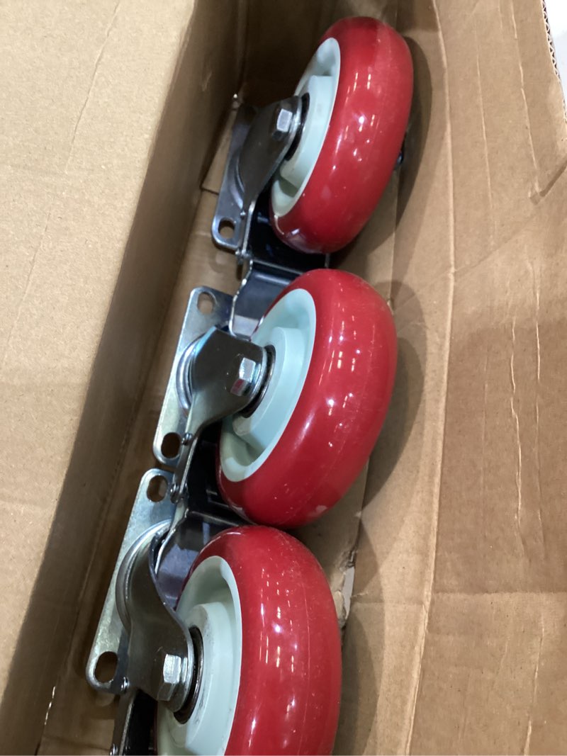 Condition photo showing New/Like New for 4 inch heavy duty swivel caster wheels with brake, set of 4 | industrial locking rolling plate casters wheels for furniture, cart, table and workbench, easily load 2200lbs