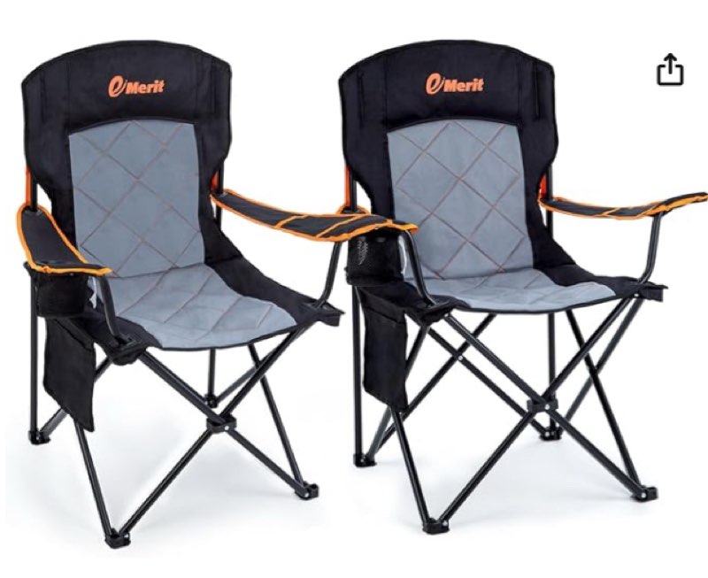 emerit 2 pack oversized padded camping chair, 350lb heavy duty quad fold chair with arms, collapsible outdoor chairs with lumbar back & cup holder