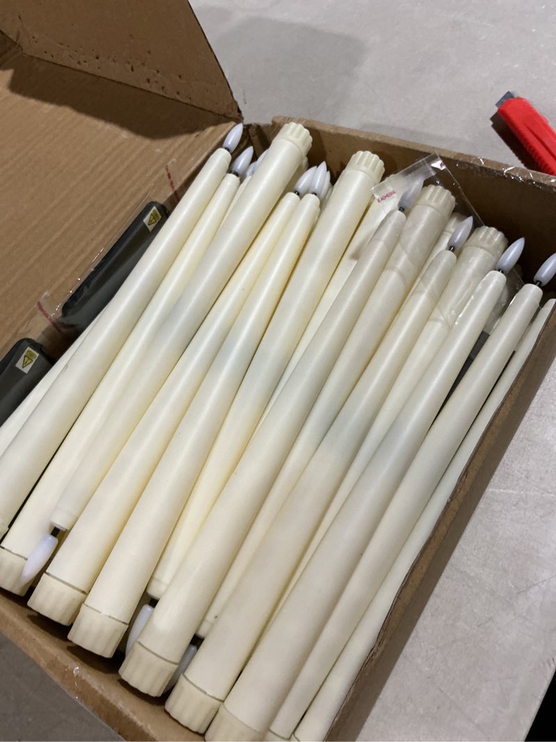 Condition photo showing As Is for reginary 48 pcs flameless taper candles with 4 remote, battery operated flickering flameless taper candles 3d wick fire led faux wax lights for wedding christmas holiday(ivory,11 inches) ivory 11 inches