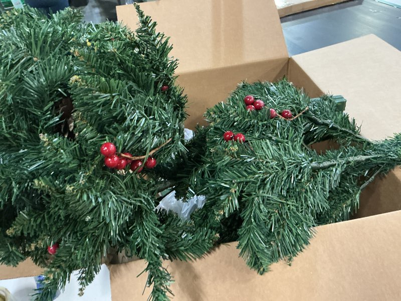 Condition photo showing As Is for 4ft Pre-lit Christmas Tree,Artificial Pine 300 PVC Branches Tips with 20 Red Berries & 20 Pinecone & 100 LED Lights & Burlap Wrapped Base Decor Xmas Tree Green 4ft ( SIMILAR NO SAME)