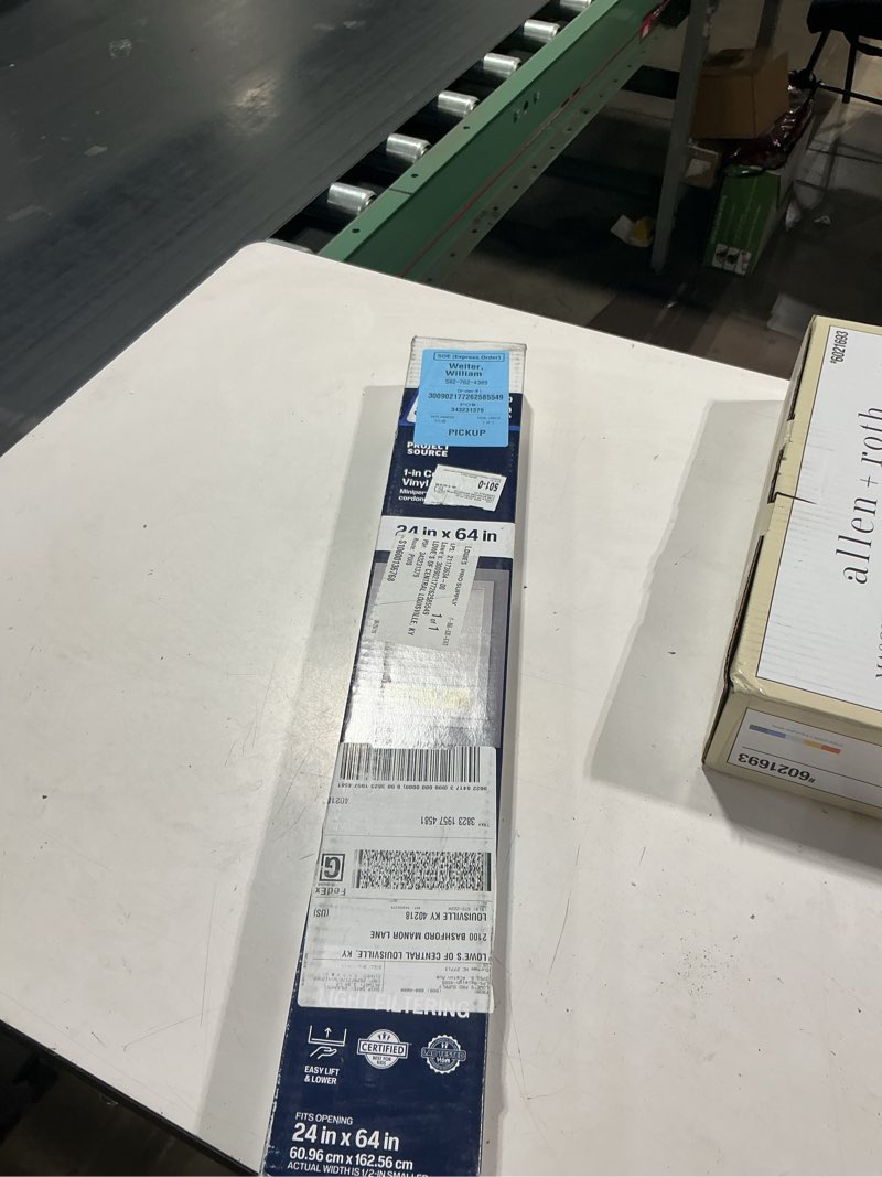 Condition photo showing Good Condition for project source 1-in slat width 24-in x 64-in cordless white vinyl light filtering mini-blinds