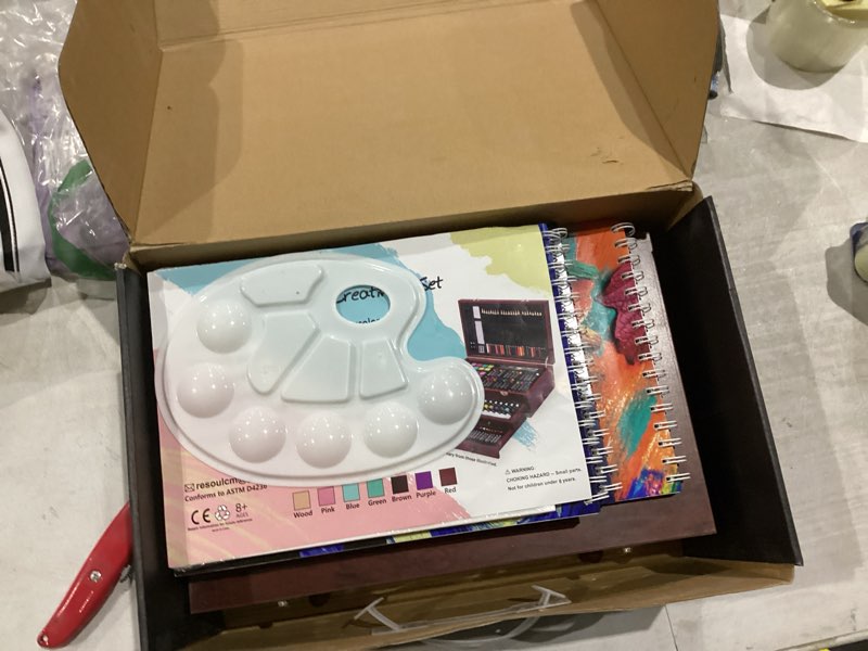 Condition photo showing Good Condition for 194 Piece Deluxe Art Set, Painting Drawing Art Supplies with 4 Drawing Pads, Acrylic Paints, Crayons, Colored Pencils Set in Wooden Case, Art Kit Gift Box for Kids, Teens, Adults, Artists, Beginners