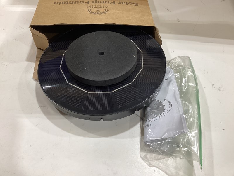 Condition photo showing As Is for aisitin 3.5w solar fountain pump for water feature outdoor diy solar bird bath fountain with multiple nozzles, solar powered water fountain for garden, ponds, fish tank and aquarium 3.5w black