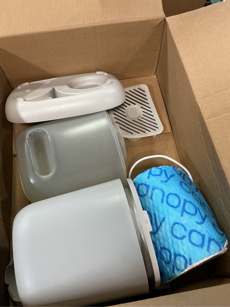 Condition photo showing As Is for canopy bedside humidifier 2.0, moonstruck, 36 hr run time, 2.5l capacity - reading light & white noise - alleviate symptoms of allergies, cold, dry skin - humidifier, filter, power cord & adapter