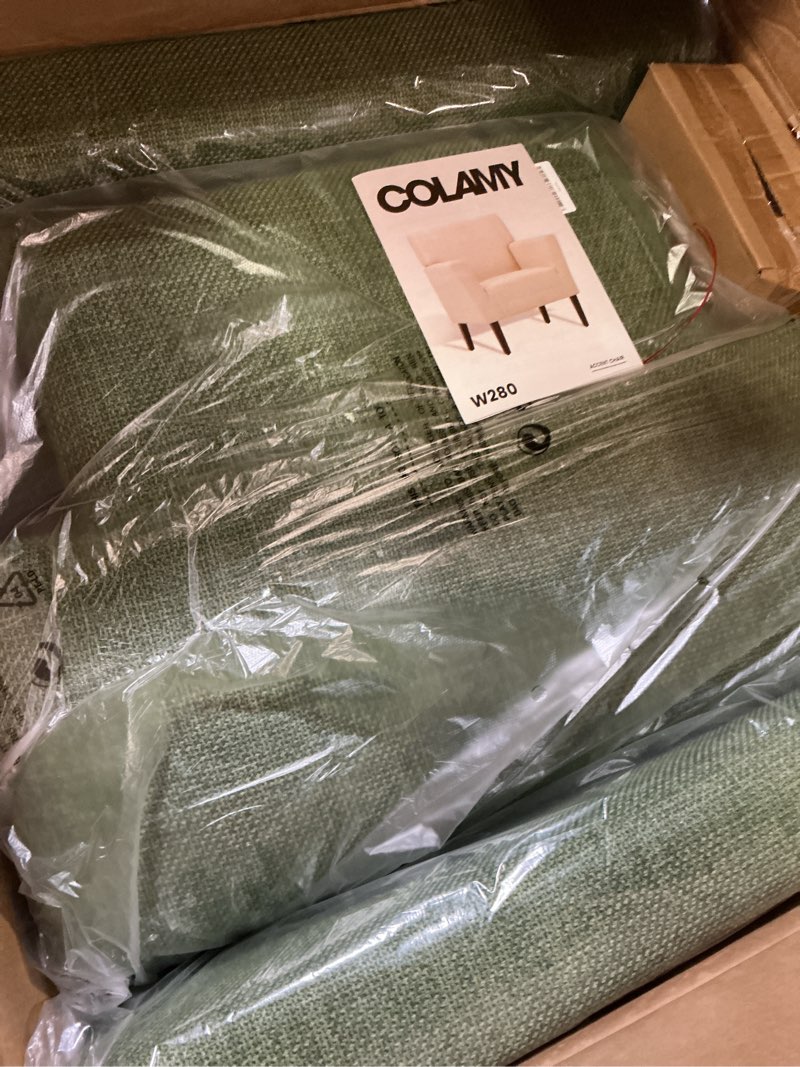 Condition photo showing Good Condition for COLAMY Accent Chair Set of 2 for Living Room, Modern Upholstered Fabric Accent Armchair with Back, Soft Single Sofa Chair with Arms for Bedroom/Office/Reception Room, Green Green Set of 2