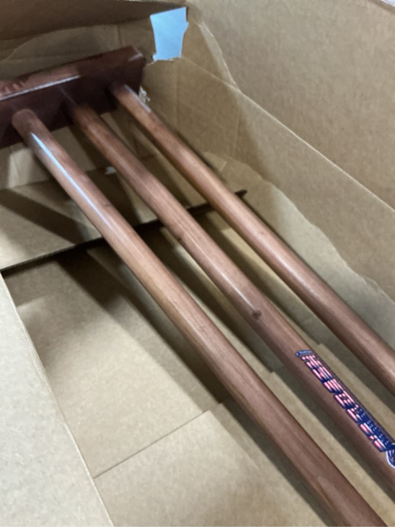 Condition photo showing As Is for wooden cricket wicket stumps multi-surface placement with wood base. 3 wickets and 1 bails solid wood ( 1 piece only)