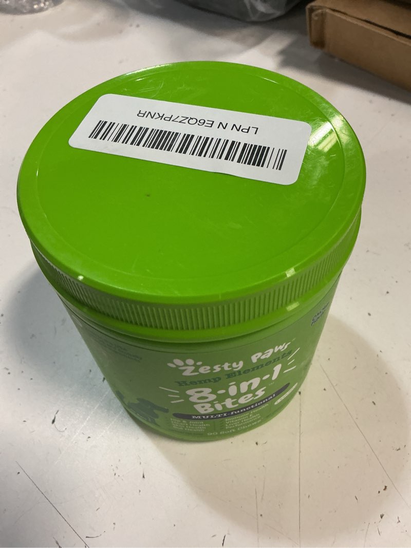 Condition photo showing Good Condition for (best by 12-2027) zesty paws 8-in-1 bites for dogs + hemp seed, 90 count (packaging may vary)