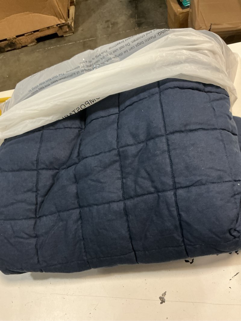 Condition photo showing As Is for quince european linen box quilt set, full/queen, navy