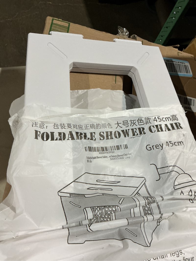 Condition photo showing As Is for foldable bath shower safety chair seat, 17.7" high anti-slip bench bath tub stool for elderly or seniors (showerchair grey) 17"h showerchair grey