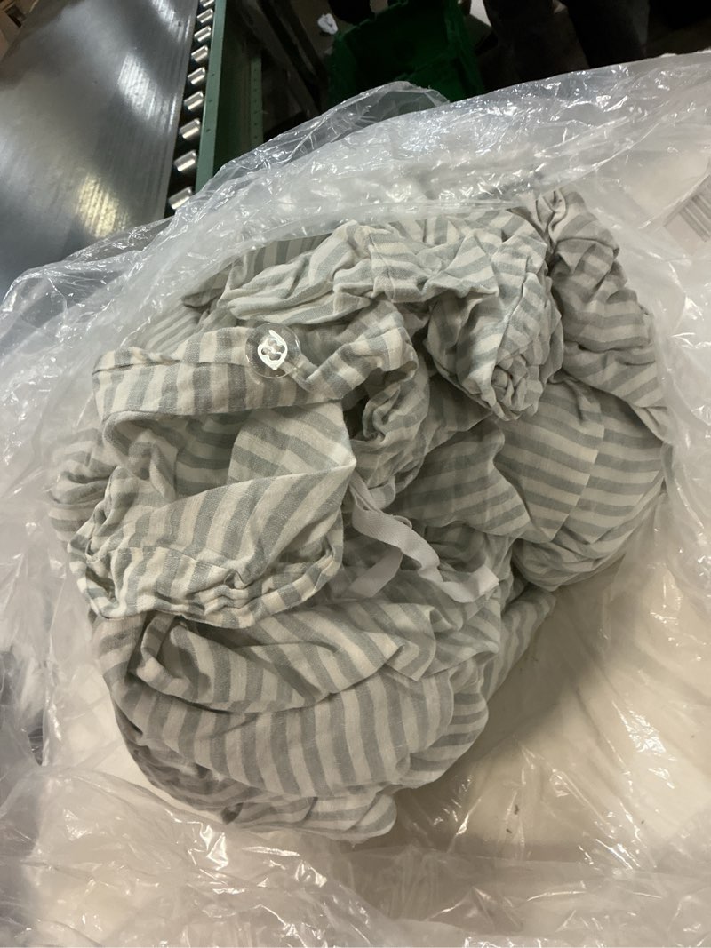Condition photo showing Good Condition for european linen stripe duvet cover, king/cal king, mist/white stripe