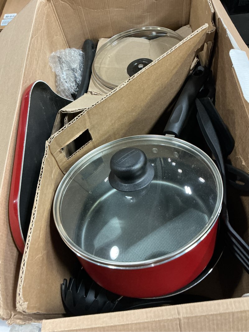 Condition photo showing As Is for (( incomplete))tramontina primaware 18 piece non-stick cookware set  red