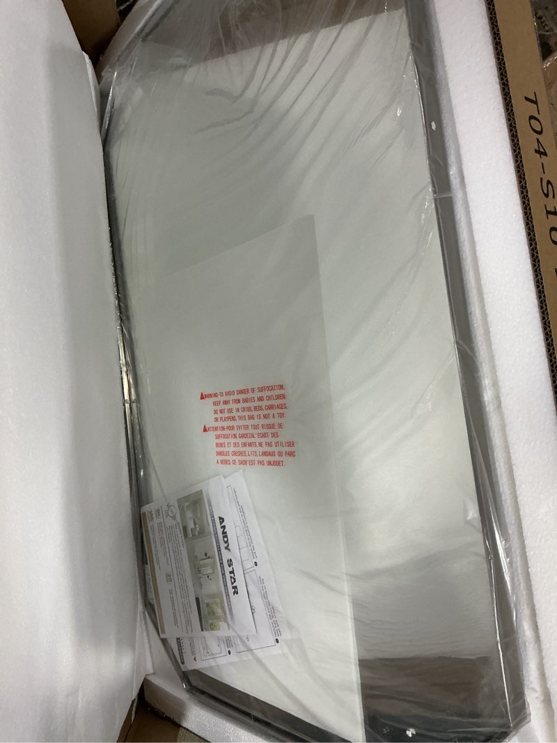 Condition photo showing Good Condition for andy star brushed nickel octagon bathroom mirror, 24x36 inch stainless steel metal frame, anti-rust, shatterproof hd glass, wall mounted for bathroom, bedroom, living room brushed nickel 36"l x 24"w