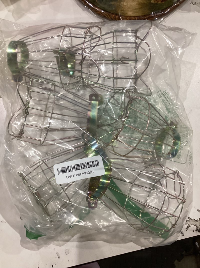 Condition photo showing Good Condition for POPETPOP 6Pcs Vintage Metal Lamp Cage Covers Hanging Industrial Light Bulb Guards for Home Bar Cafe Pendant Decoration 5.51X3.94 Inches