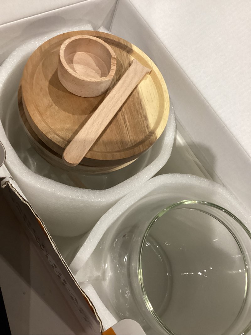 Condition photo showing As Is for 2 PCS Large Glass Jar with Airtight Lid, Glass Food Storage Jars for Tea,Spice,Cereal, Egg,Flour,Coffee and More(1 gallon/4000 ml) 4000ml