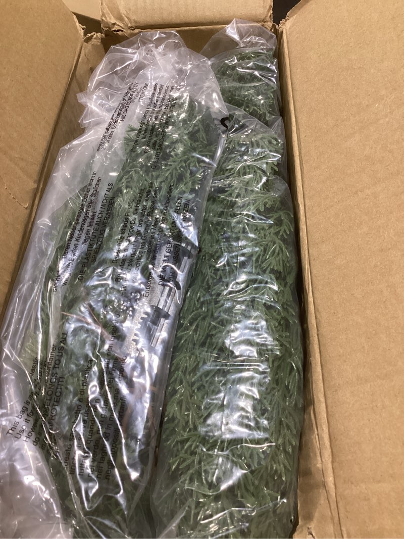 Condition photo showing Good Condition for 6.2 FT Prelit Christmas Cedar Garland 2 PCS, Realistic Artificial Pine Needle Faux Cypress Greenery with 20 Lights for Christmas Table Mantle Wall Room Outdoor Indoor Winter Decoration Cedar Garland 6 FT-2 PCS