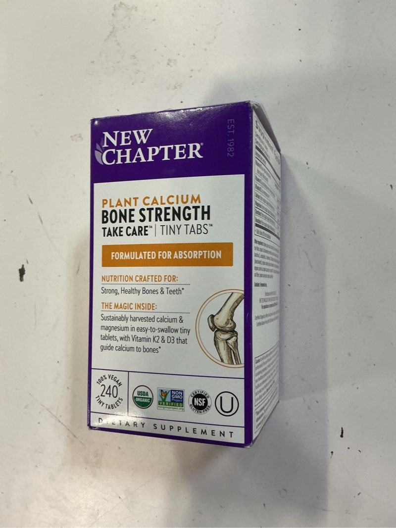 Condition photo showing New/Like New for new chapter calcium supplement - bone strength tiny tabs plant-based usda organic calcium with magnesium, vitamin d3+k2, for bone health & joint mobility, heart support, 905 mg dose - 240 tiny tabs unflavored 240 count (pack of 1)