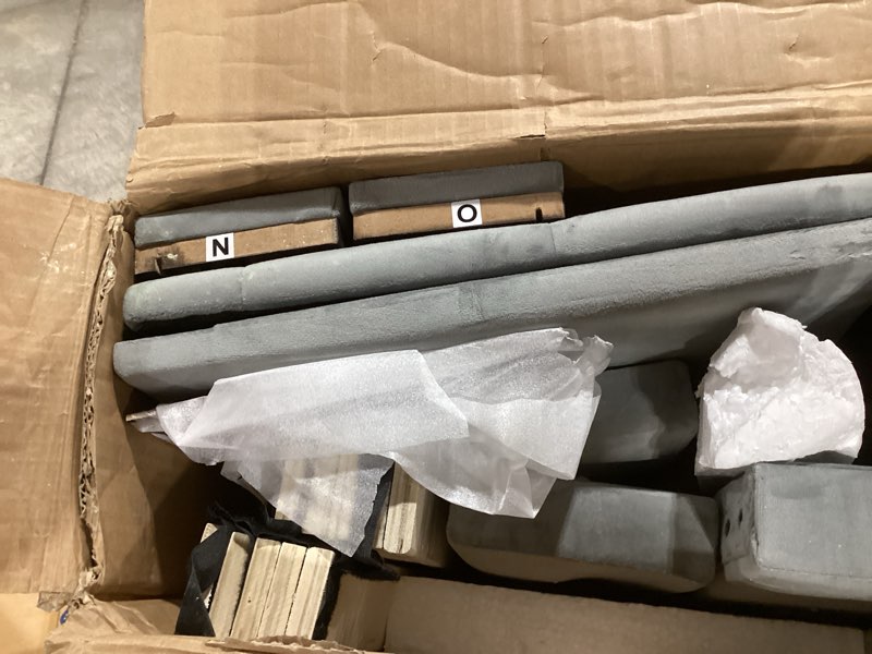 Condition photo showing As Is for YITAHOME Queen Size Bed Frame with 58" Tall Headboard, Storage Headboard Bed with USB Charging Stations, Type-C Port, Velvet Upholstered Beds with Deep Button Tufted, No Box Spring Needed, Grey Grey Queen