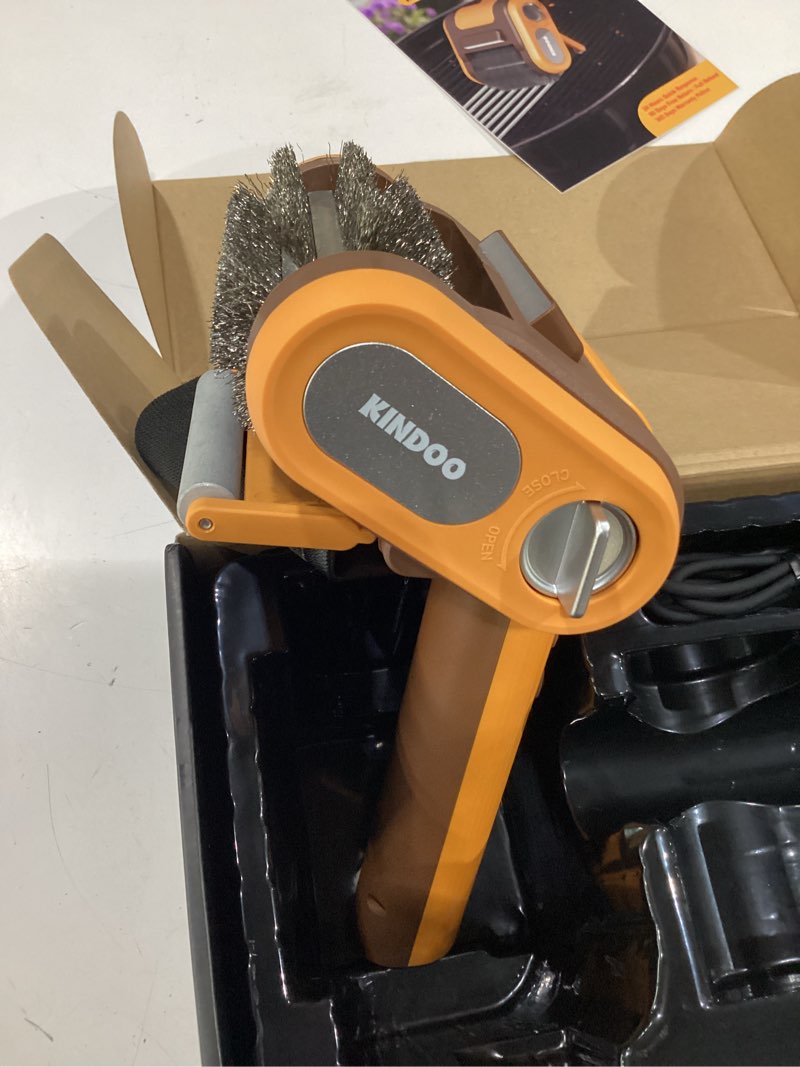 Condition photo showing New/Like New for electric rechargeable grill brush,grill cleaner for outdoor grill with 800 rpm motor - bristle-free stainless steel grill cleaner with led light for bbq, heavy duty grill cleaning tool (champagne)