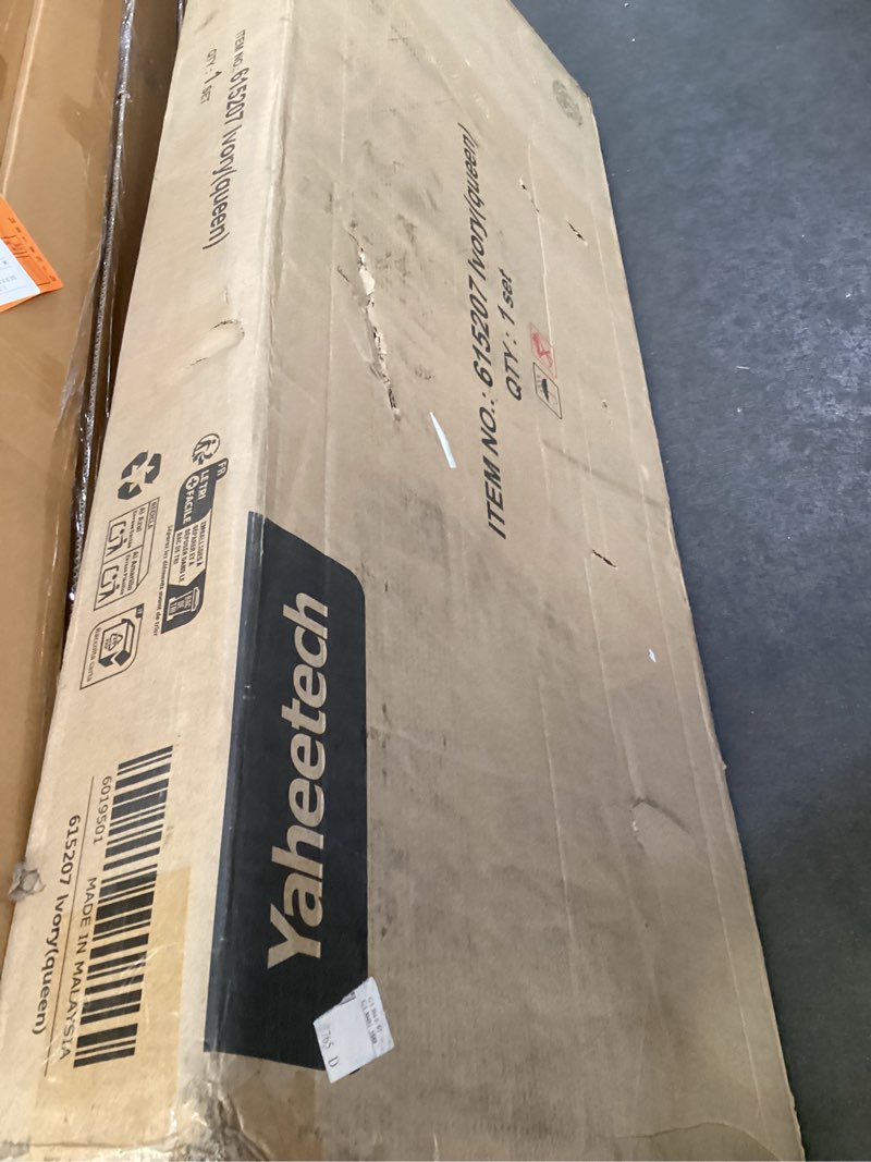 Condition photo showing New/Like New for Yaheetech Queen Bed Frame Upholstered Platform Bed with Fabric Headboard, Wing Edge Design/Non-Slip and Noise-Free/Wooden Slats Support/No Box Spring Needed/Easy Assembly, Ivory Queen Bed