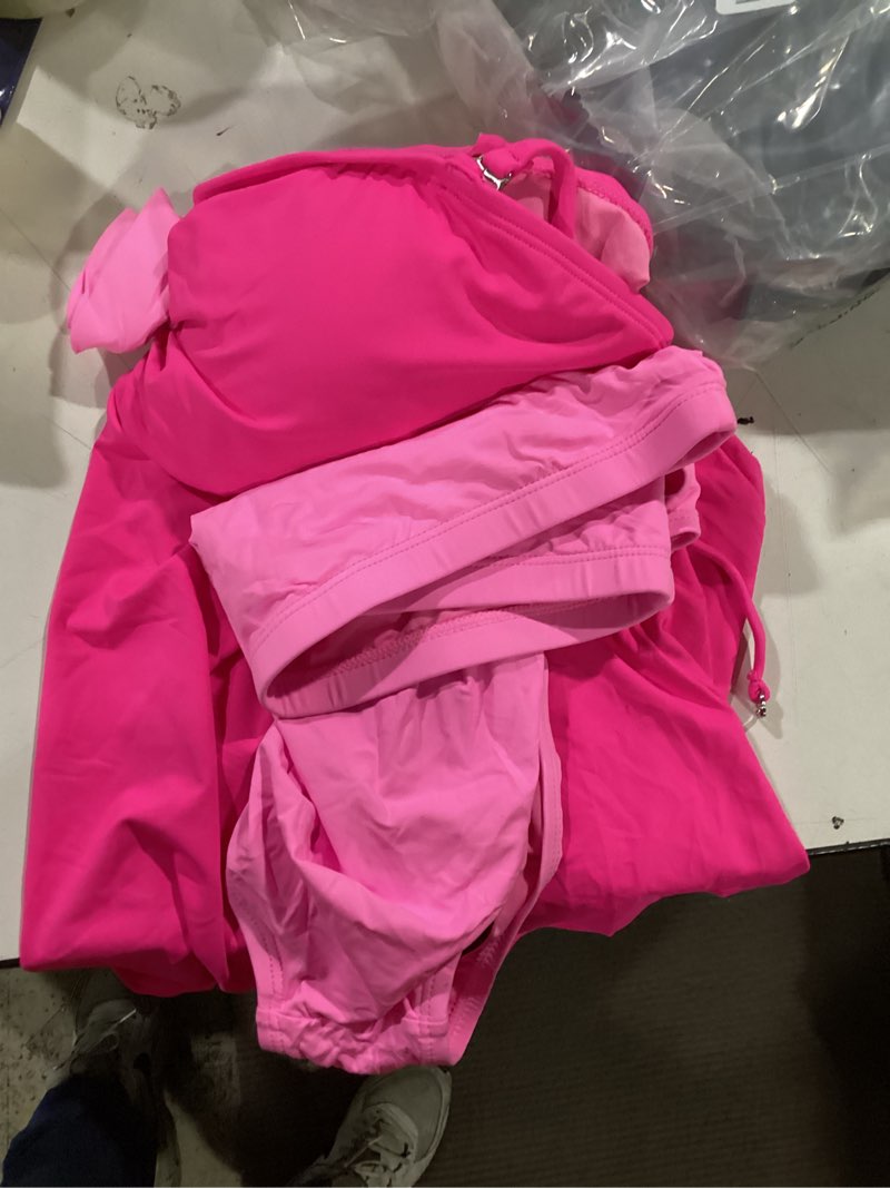 Condition photo showing Good Condition for (Similar to picture different color) Aleumdr Womens Tankini Swimsuit Flower Flyaway Two Piece Bathing Suit Bandeau Swim Top with High Waisted Bottom X-Large Hot Pink
