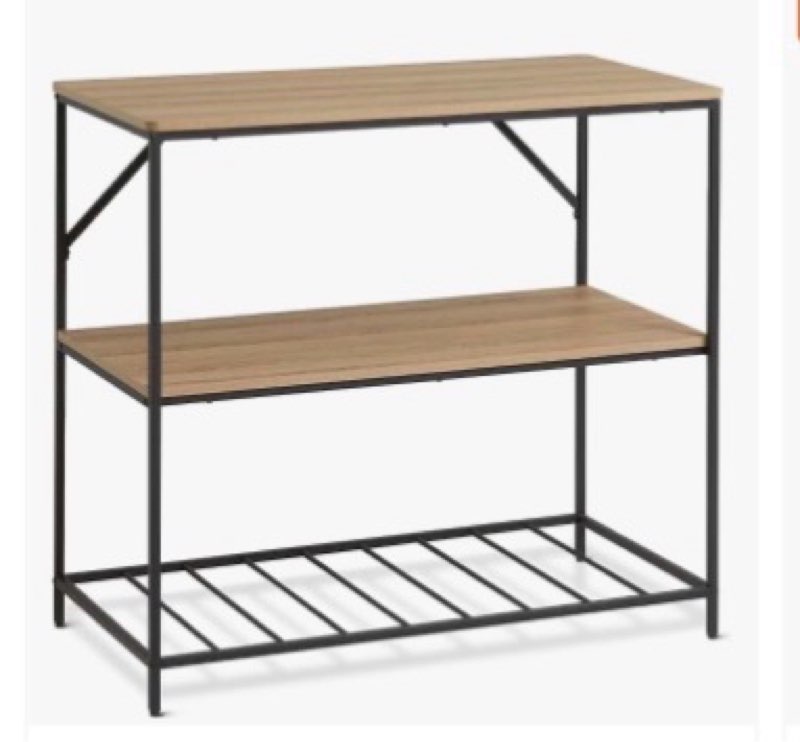 amazon basics kitchen island with 3 storage shelves, black and oak effect