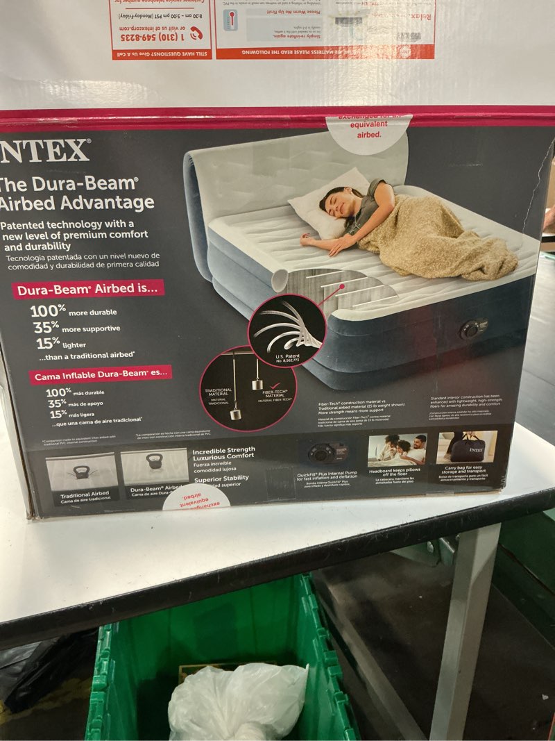Condition photo showing Good Condition for intex 18" pillow top air mattress with electric pump and headboard - queen size