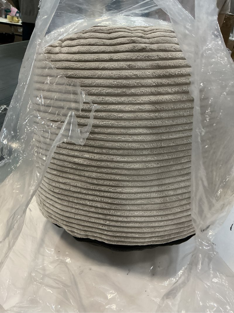 Condition photo showing Good Condition for higogogo round stuffed pouf ottoman, corduroy poufs with foam chunk filling, furry and fluffy pouf foot stool storage ottoman, 20 x 15 floor poufs foot rest for living room, grey 20 inch grey