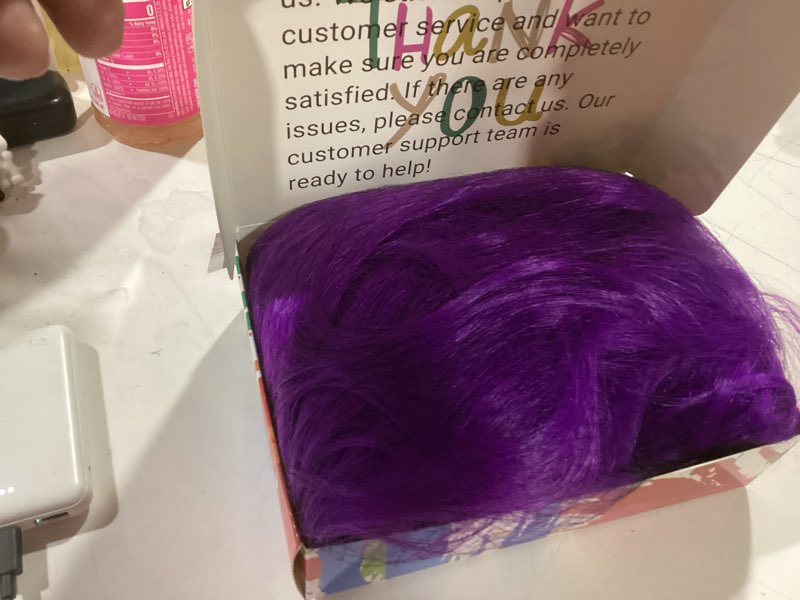 Condition photo showing New/Like New for AMZCOS 15 Inch Short Straight Purple Bob Wig with Bangs | Natural Heat Resistant Synthetic Hair for 