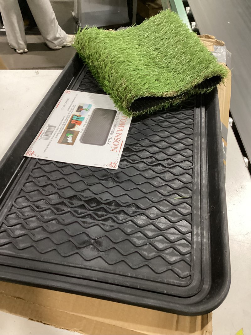 Condition photo showing As Is for ottomanson multipurpose all season boot tray mat, reusable pee pad for dogs, 15" x 30" black 1'3" x 2'6" (tray)