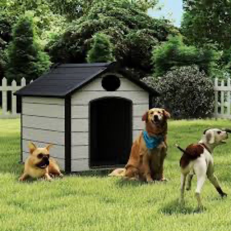 large dog house outdoor weatherproof, insulated igloo dog house with elevated floor, 3xl big dog house for 2 large dogs outside, extra durable resin plastic, cemented grey(incomplete only 1 box) 
