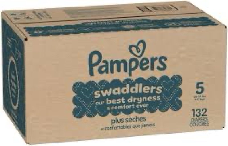 Pampers Swaddlers Diapers, Size 5 (20-37 lbs), 132 Count, Absorbent, Keeps Baby Dry and Comfortable,