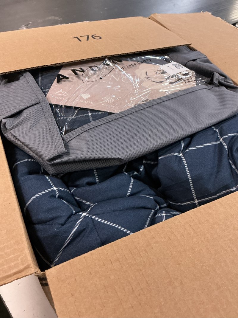 Condition photo showing Good Condition for andency navy grid comforter set twin size (66x90 inch), 2 pieces(1 grid comforter and 1 pillowcase), summer lightweight microfiber down alternative navy comforter with white lines for kids girls navy twin (66*90 in)