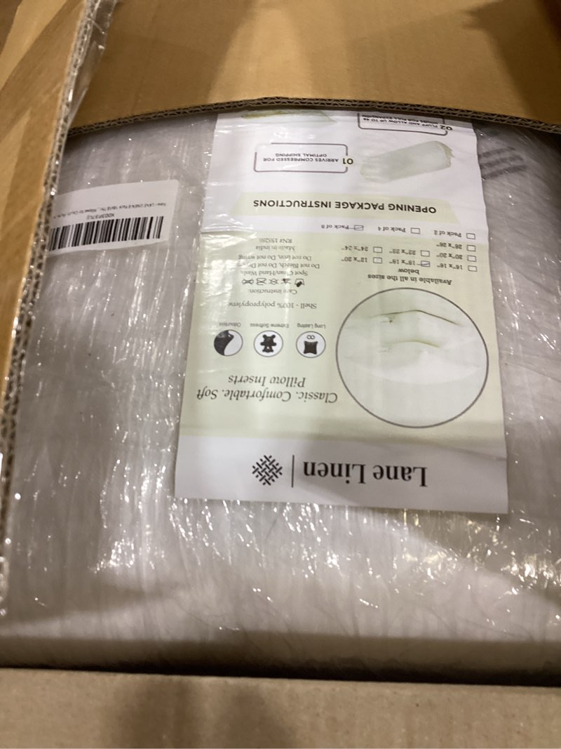 Condition photo showing Good Condition for lane linen throw pillow inserts 18" x 18" - set of 8 white down alternative pillows for bed, sofa, and couch - fluffy decorative stuffer pillow for indoors 18" x 18" (pack of 8) 01: white