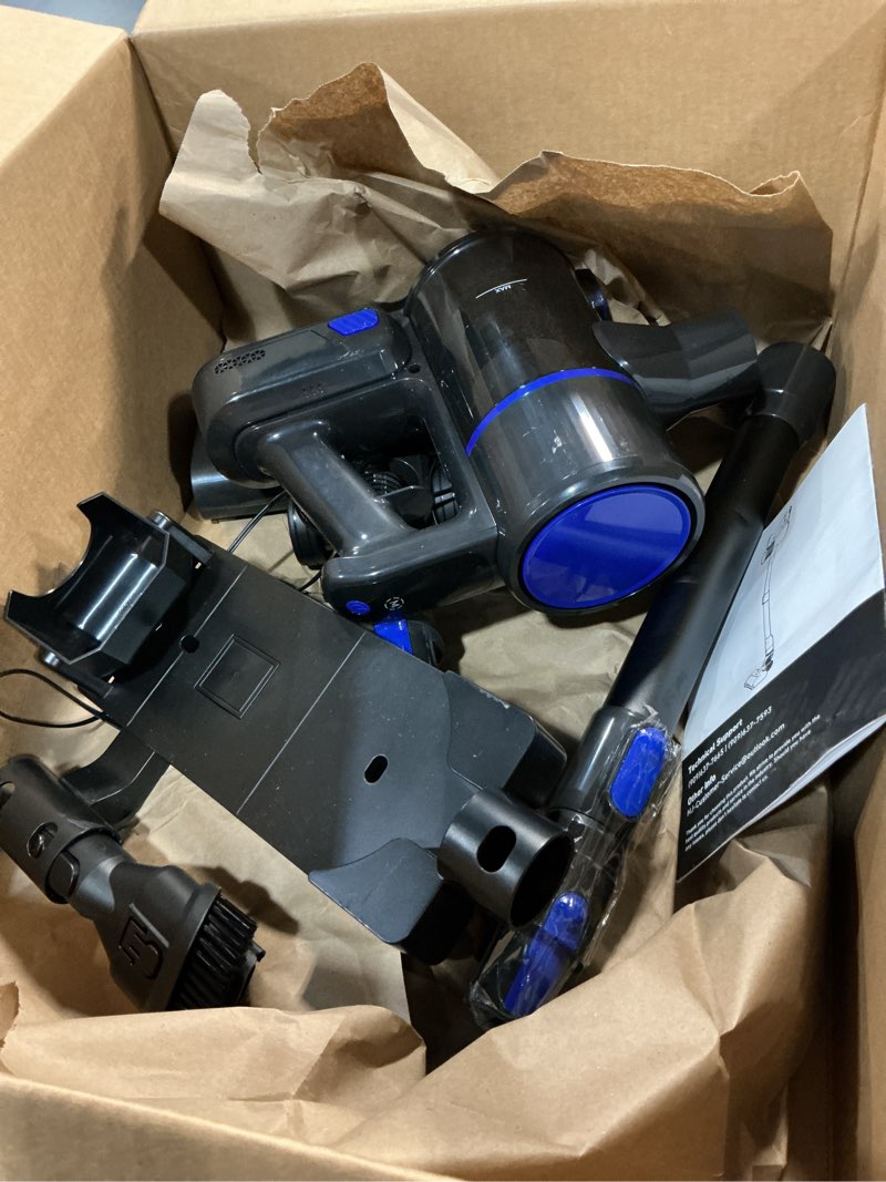Condition photo showing As Is for dumos cordless vacuum cleaner, lightweight stick vacuum cleaners for home, powerful suction & led lights rechargeable battery for carpets, pet hair, hardwood floors pure black blue 11"*9.9"