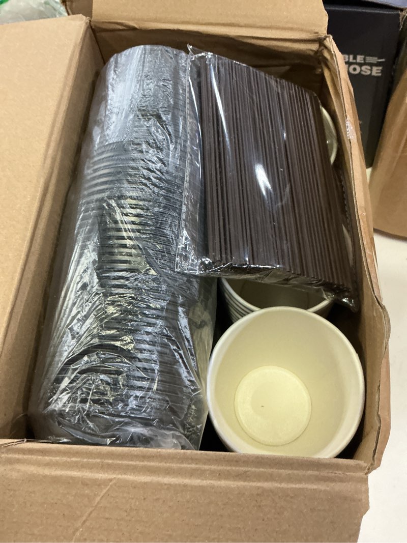Condition photo showing Good Condition for gerrii 100 pack disposable coffee cups with lids and straws, motivational paper hot cups with 6 quotes and designs for water, juice, coffee, tea, home, shop cafe(12 oz) 12 oz fresh style