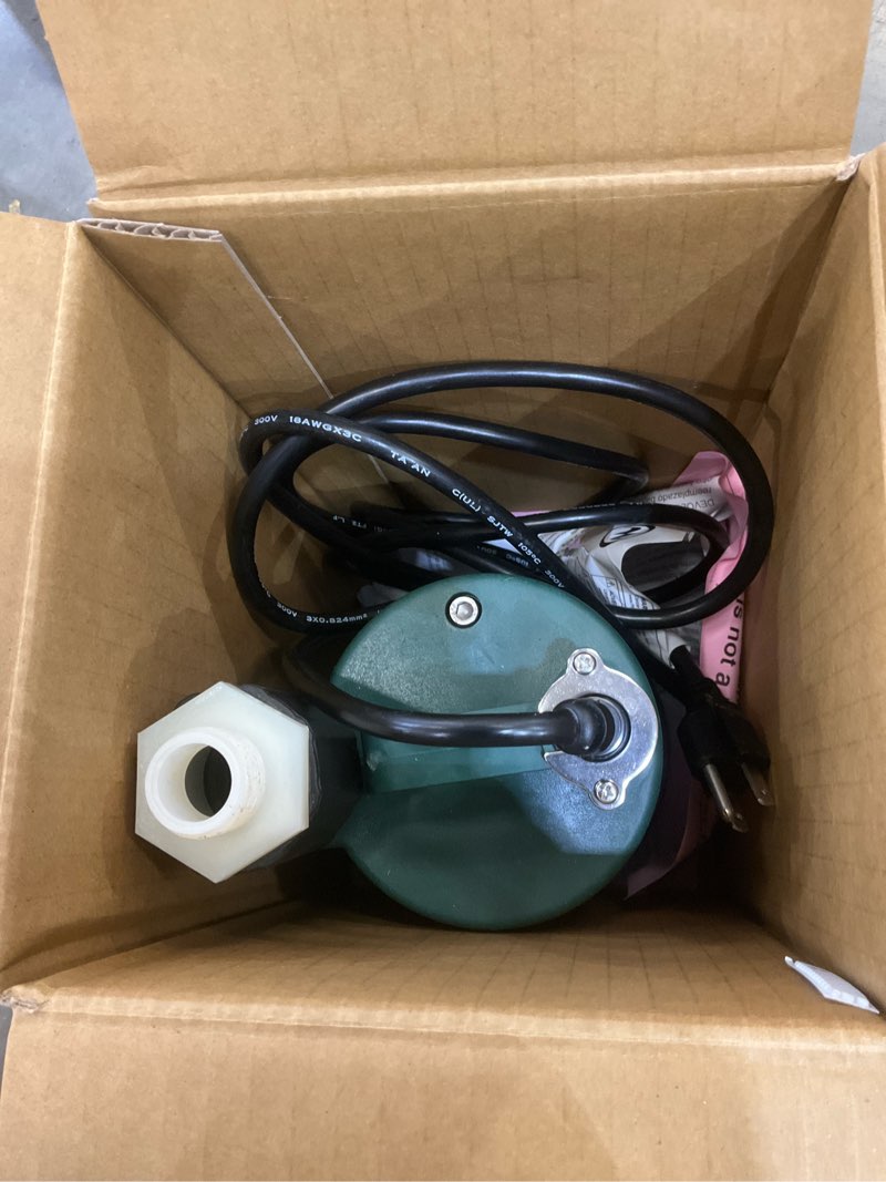 Condition photo showing As Is for zoeller 1/3 hp 2100 gph thermoplastic electronic switch bottom ac submersible utility pump