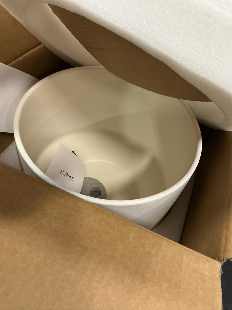 Condition photo showing Good Condition for LE TAUCI 12 Inch Pots for Plants with Saucer | Ceramic Outdoor & Indoor Planter Pot for Plants | Drainage Hole, Mesh Pad & Plug | Unglazed Porous | Modern for Home, Office and Patio – Chalk White Chalk White 12 Inch