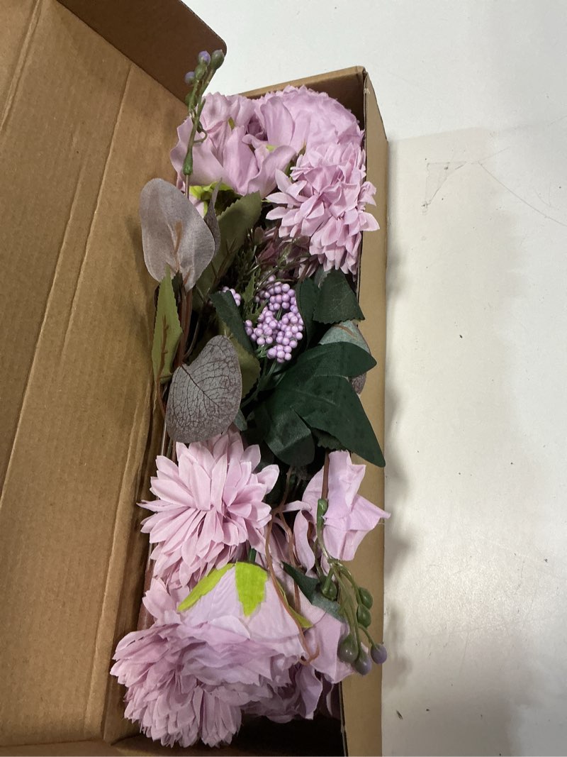 Condition photo showing Good Condition for premium purple artificial flowers bouquet, silk fake flower decoration, faux floral arrangements for wedding bridal bouquets and home table centerpieces décor purple & lilac