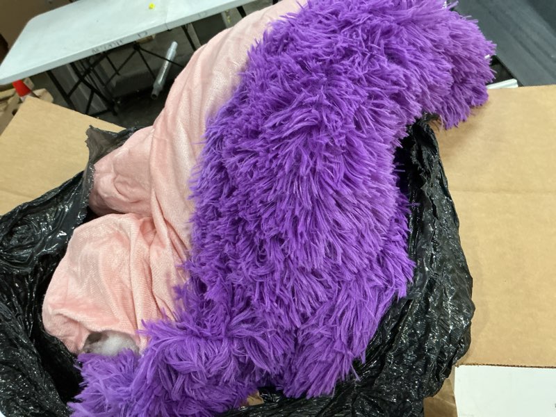 Condition photo showing As Is for aetvrni luxury plush shaggy thick faux fur comforter, heavy winter comforter set,ultra soft casual all season fluffy warm bedding 1 piece,purple,full purple full