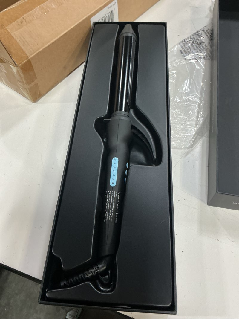 Condition photo showing As Is for bio ionic long barrel curling iron with moisture heat technology & nanoionic mx versatile curling wand - multiple barrel sizes for tight, classic, loose & soft curls 1.25 inch (loose curls) black