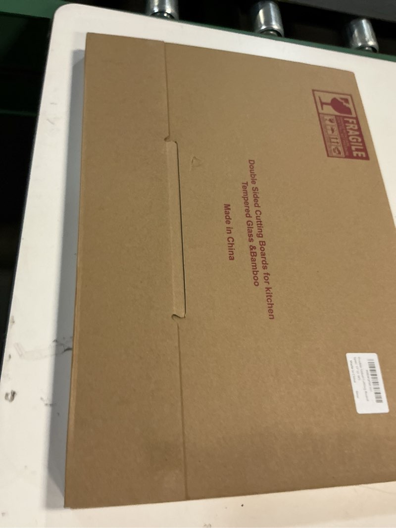 Condition photo showing New/Like New for 2-In-1 Bamboo & Tempered Glass Cutting Board - Non Toxic Chopping Board for Kitchen with Juice Groove, Non-Slip and Easy to Clean,Double-sided usable(Large-17"L x 12"W) Yellow-Large