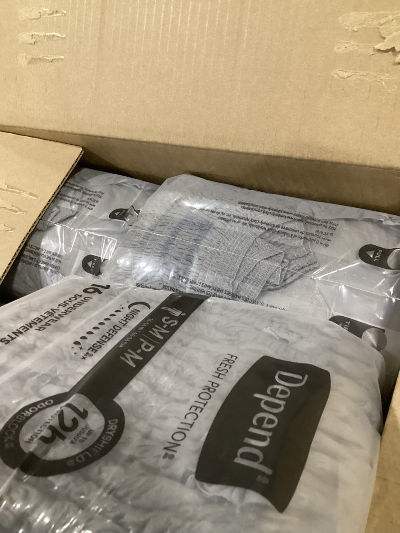 Condition photo showing Good Condition for depend night defense adult diapers, incontinence underwear for men, disposable, overnight, small/medium, grey, 64 count (4 packs of 16), packaging may vary